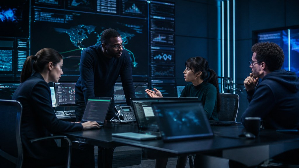 Cellule de réponse cyber réunie autour d’une table de supervision